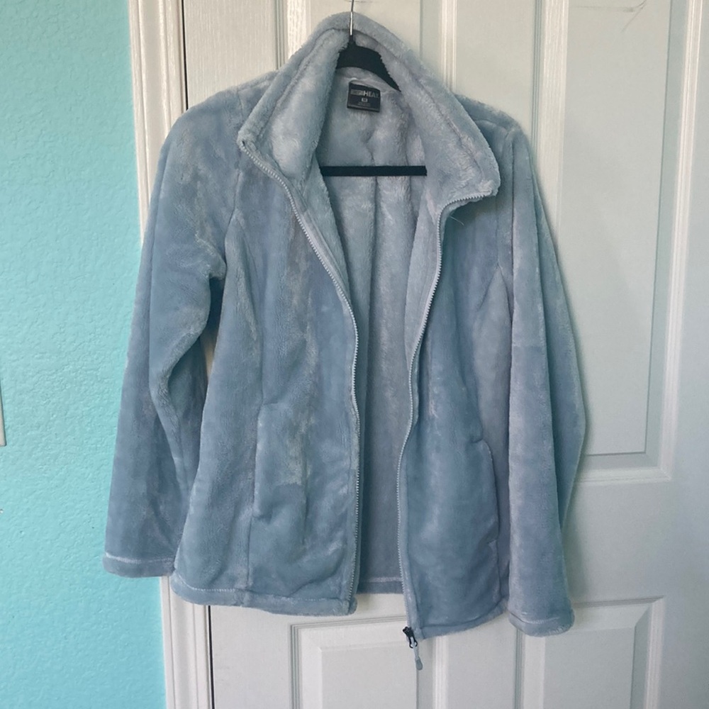 32 Degrees Heat Jacket Small Light Blue Furry Fuzzy Faux Fur Soft Warm Hiking